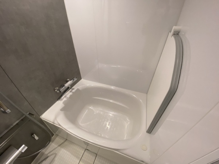 浴室　浴槽側・洗い場側に水栓付き シャワーヘッドは空気を含んだ水滴で節水性も両立した エコアクアシャワー